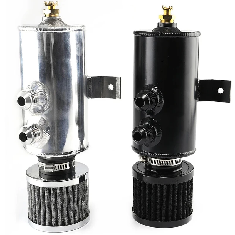 

750ml Universal Oil Catch Can Overflow Catch Tank with Breather Filter, Equipped with AN10 Connector, Aluminum Black, Silver