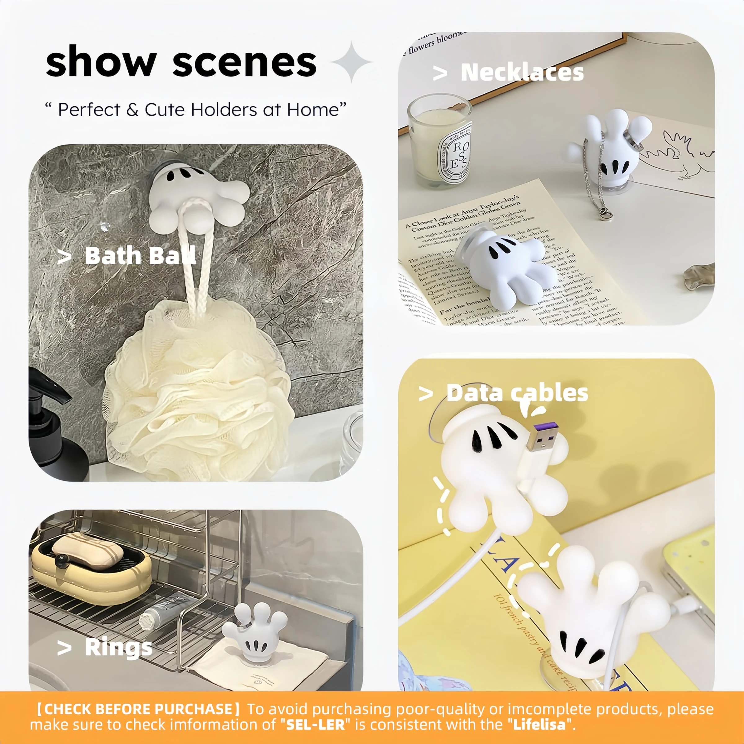 Adorable Palm Toothbrush Holder with Multifunctional Traceless Suction Hooks for Bathroom Towels and Data Cable Winding