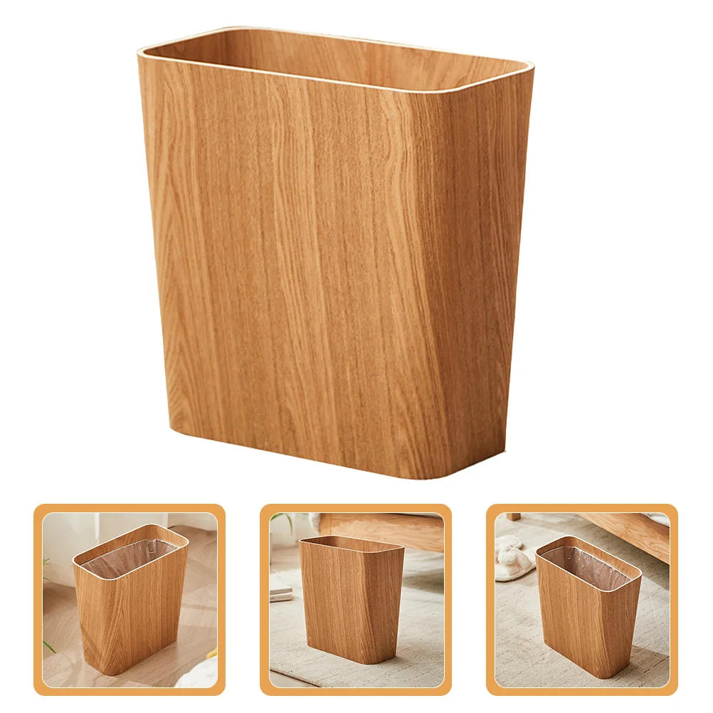 

Wood Slim Trash Can Bucket Garbage Can Narrow Spaces No Lid Bathroom Waste Basket