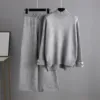 Women Knitwear Sets Long Sleeve with Buttons Turtleneck Side Slit Sweater Elastic Waist Wide Leg Pants Autumn Winter Outfits 3