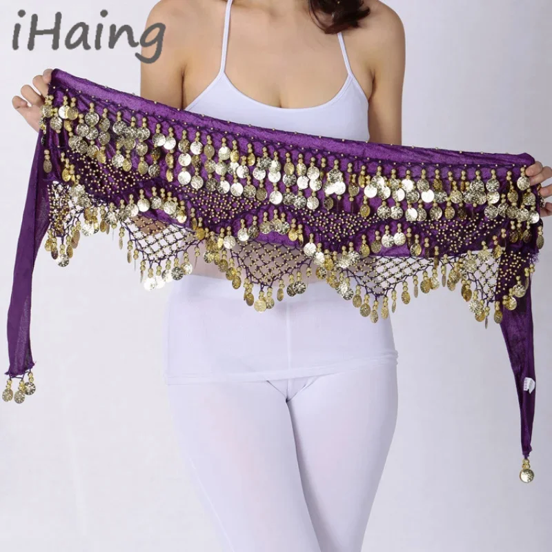 

Women Coin Belly Dance Lesson Wear Hip Scarf Glitter Bellydance Practice Waist Skirts Chain Wrap Belt Towel Clothes Dancewear