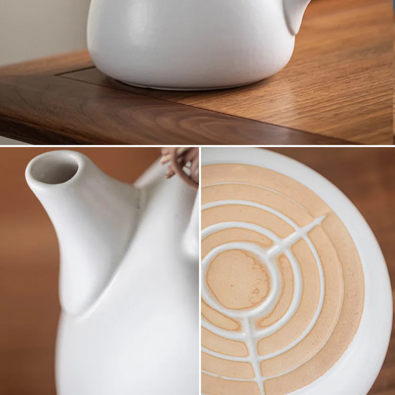 600ML Handmade Kiln Change Red Ceramic Teapot Rattan Weaving Lifting Handle Pot Boling Water Kettle Fot Tea Stove Kung Fu Teaset