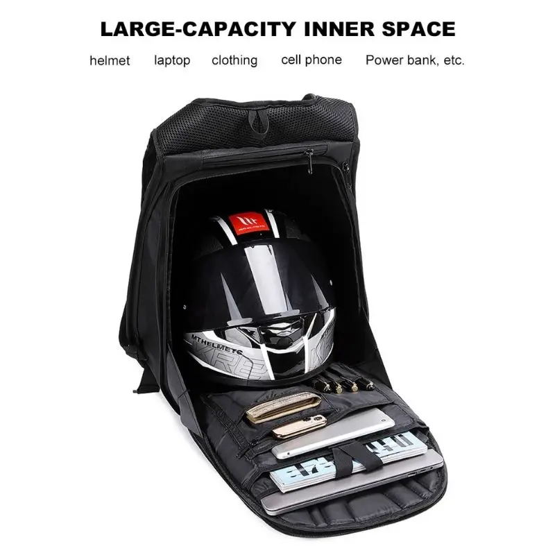 MJ MOTO Schwarz Motorrad Helm Rucksack Erweiterbar Motocross