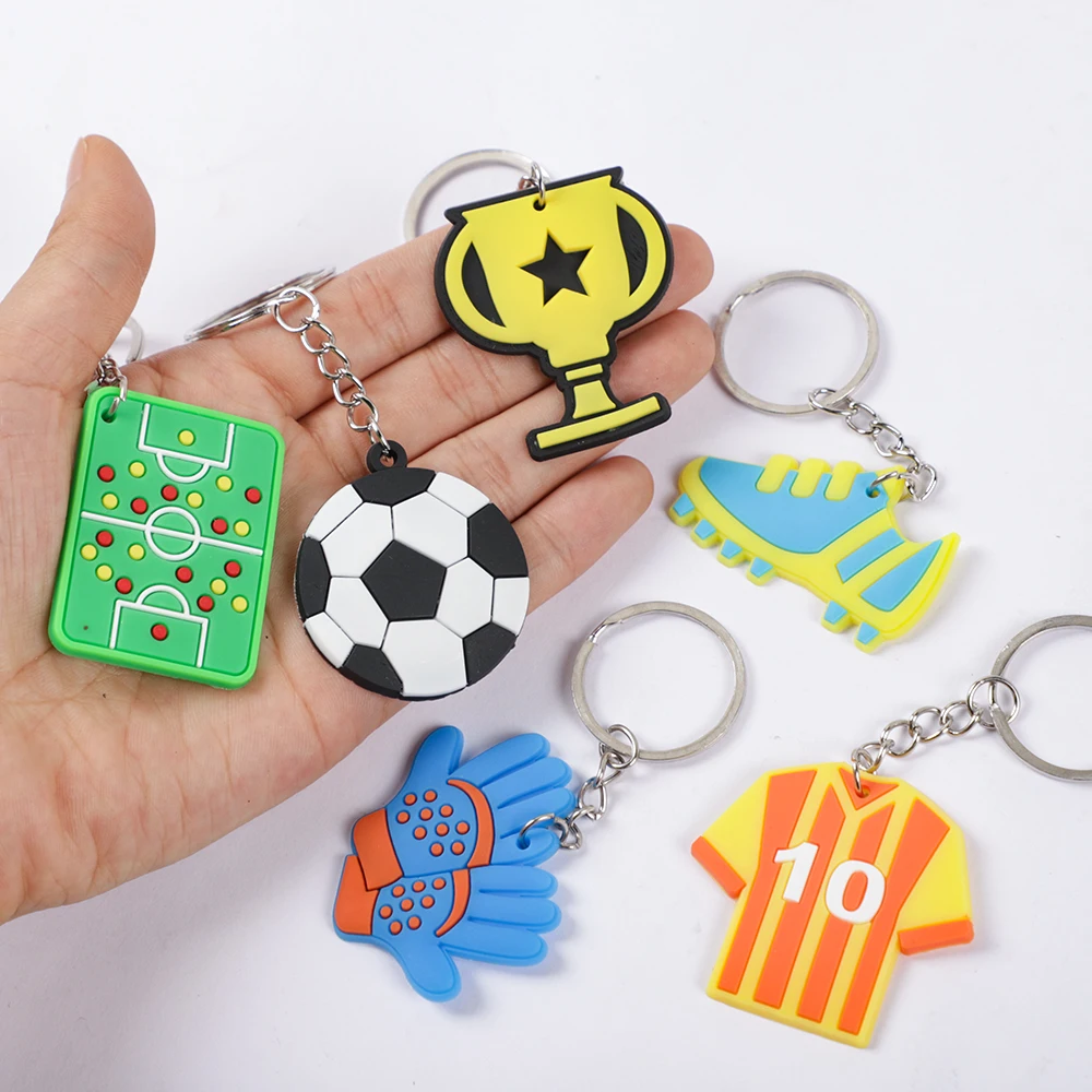 Party Toys Cartoon Ornaments Toy Gift Filler 12Pcs Cartoon Football Theme Party Favors Soccer Trophy PVC Keychains Toy for Boy Girl Birthday Party Gift Pinata Goodie Bag