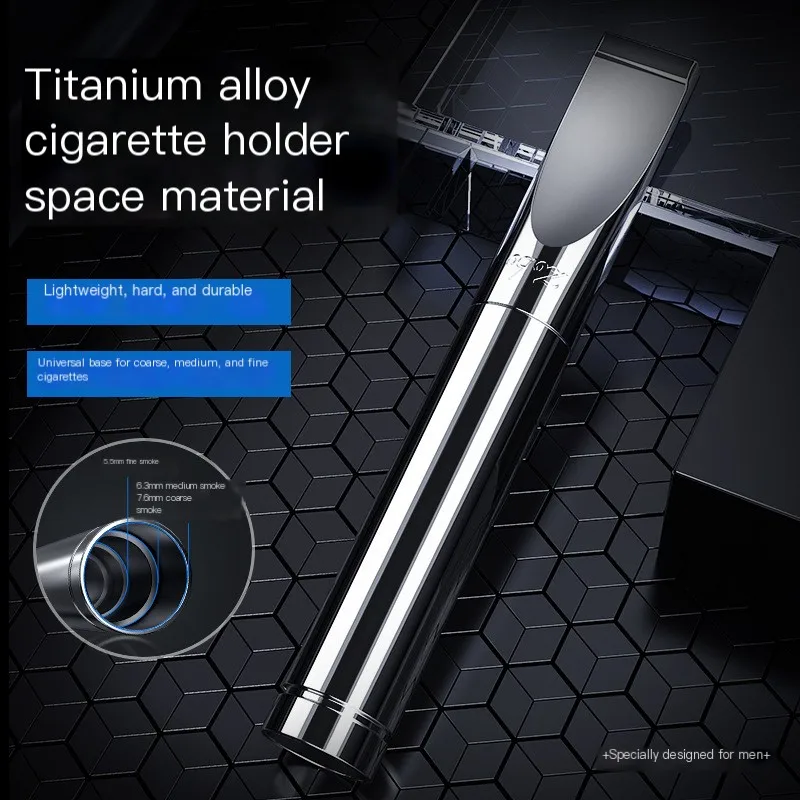 

Zobo Titanium Alloy Advanced Cigarette Holder Filter Recycling Cleanable Men'S Thick Medium Slim Universal Cigarette Set