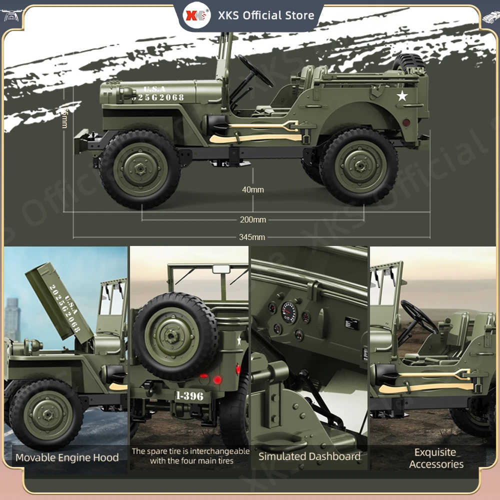 JJRC C8815 1/10 Rc Car 1941 MB Scaler Willys Jeep 2.4g 4wd RTR Crawler Climbing Military RC Truck Offroad Vehicle Adult Kids Toy 2