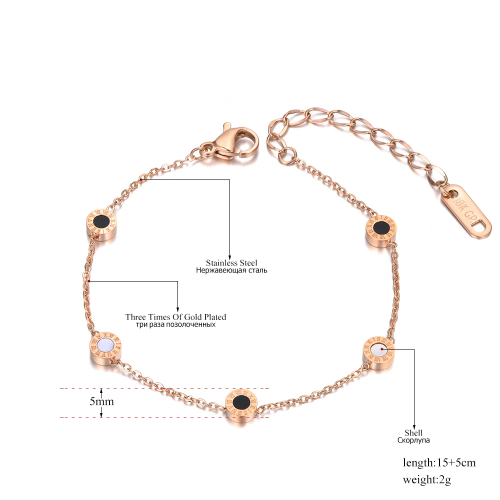 Titanium Steel Bohemia Shell & Acrylic Chain Link Bracelets JB20027 for Women Girl Trendy Roman Numerals Charm Bracelet bracelet jewelry