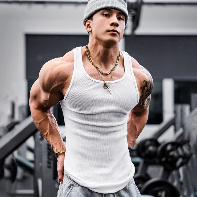 Camisetas sin mangas para hombre, camisetas musculares para entrenamiento,  gimnasio, camisetas de entrenamiento a rayas