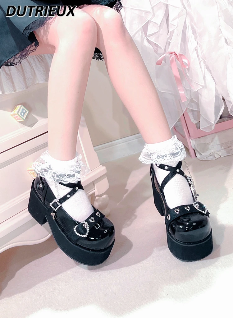 Japanese Original Mine Style Shallow Mouth Platform Shoes Muffin Bottom Shoes Sweet Cute Girls Wild Round Head Bandage Shoes
