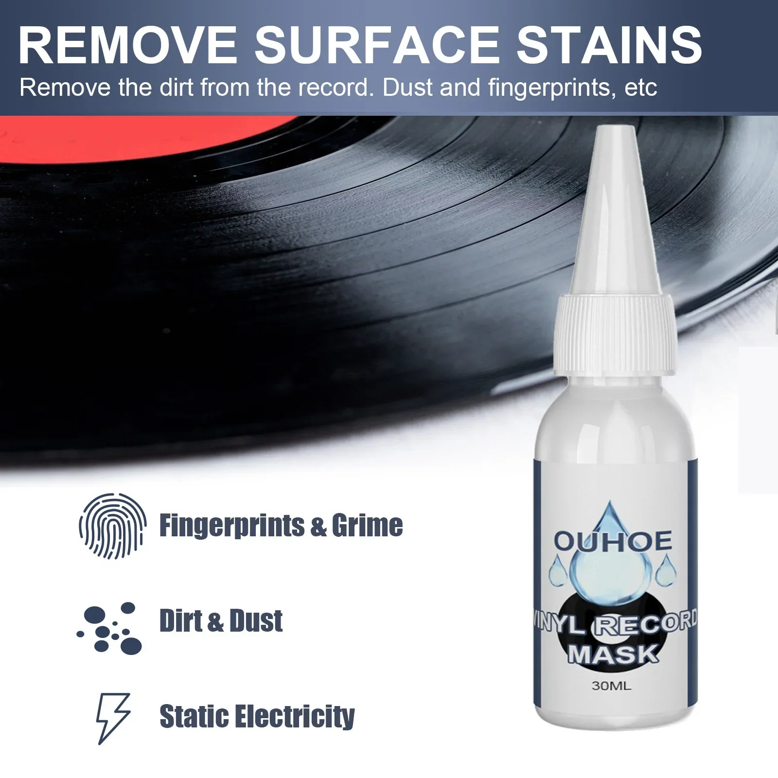 Vinyl Record Cleaner 30ml Vinyl LP/CD Record Professional Cleaner Cleaning Fluid Dust Removal Anti-static Spray Dishwashing