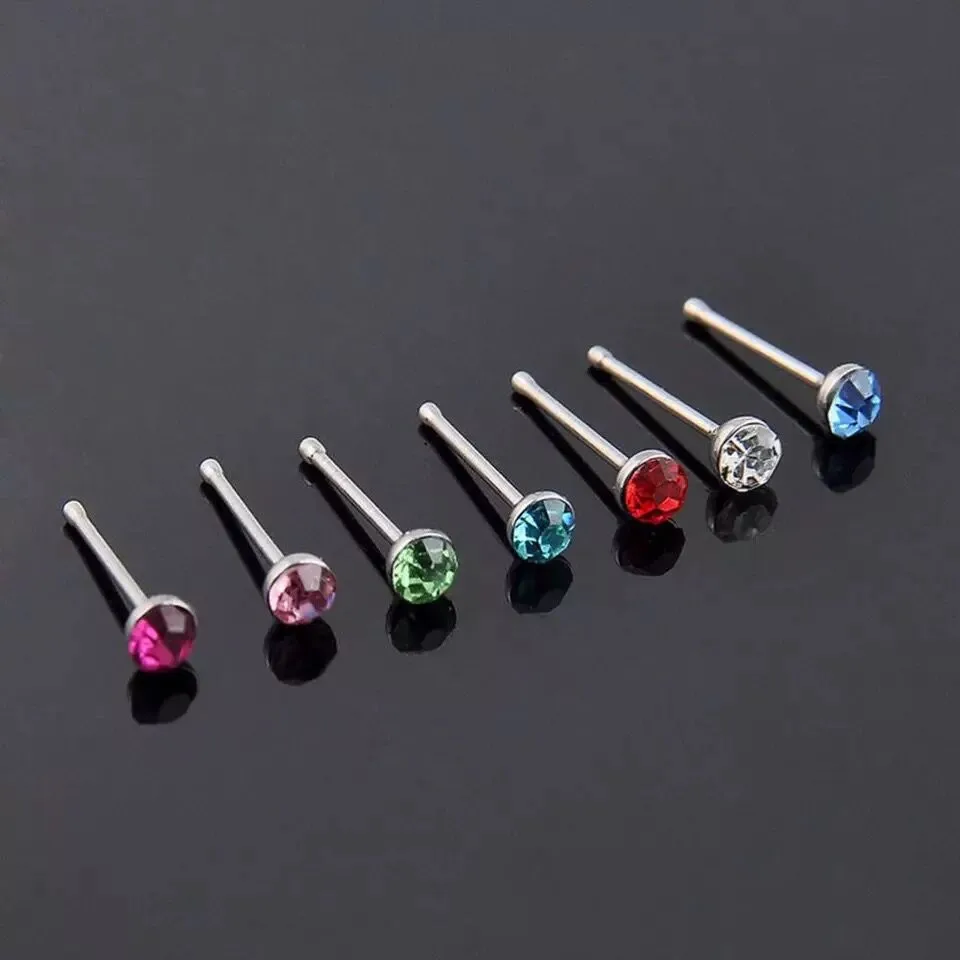 60pcs/Box Stainless Steel Nasal Nail Punk Titanium Opal Stone Piercings Nostril Nose Studs Septum Ring Gauges Earrings 1.8MM