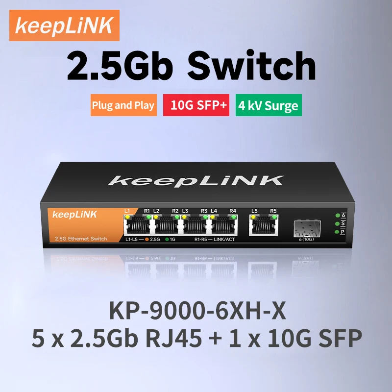 Switch Ethernet de Rede Plug And Play 6-port Multi-gigabit 2.5gbps Desbloqueado 2.5g