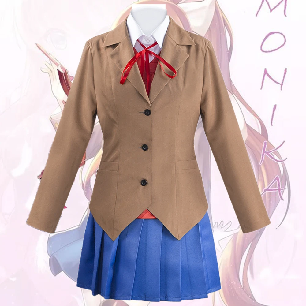 

Anime Dokidoki Doki Doki Literature Club Monika Cosplay Set Christmas Carnival Dress Birthday Gift girls Campus Uniform Set