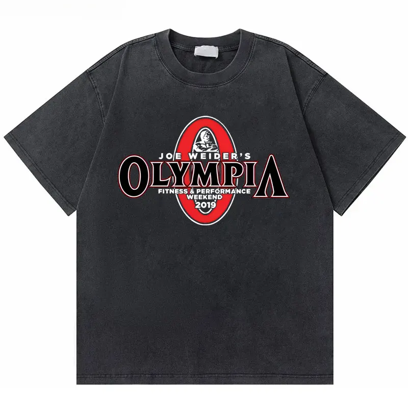 Washed Vintage Olympia Gym Skeleton Fitness Double Sided Print Tshirt Men Women Causal Cotton T Shirt Male Fashion Brand T-shirt 6