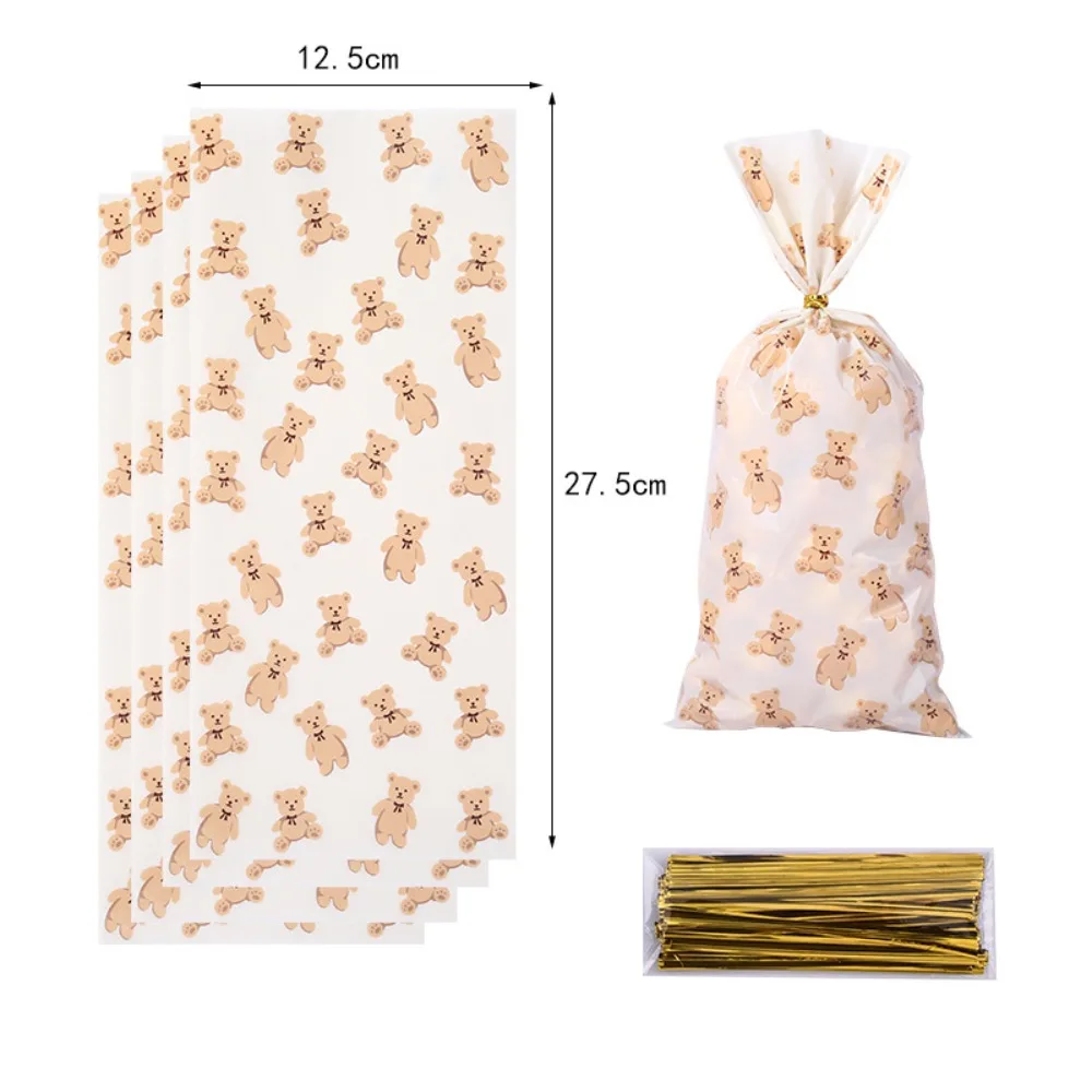 25Pcs Teddy Bear Candy Cookie Bags Animal Party Bear Con Twist Ties Sacchetto Di Imballaggio Regalo Decorazioni Per Feste Sacchetti Di Plastica Fai Da