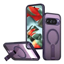 Transparent Particle Heat Dissipation Phone Case with Magnetic Bracket and Protective PC Board for Google Pixel 10a (Purple)