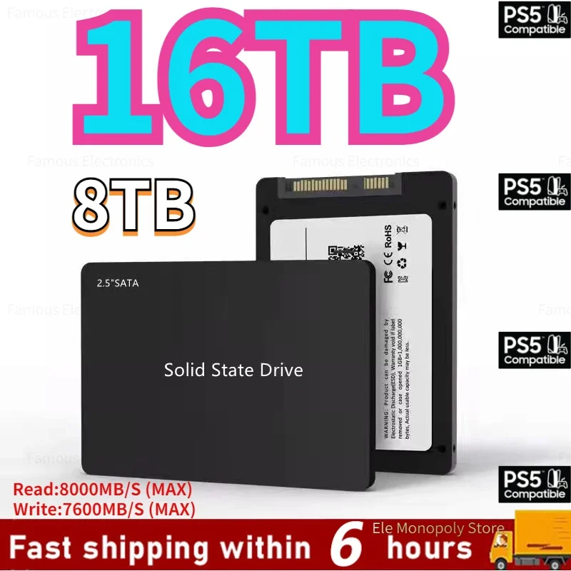 

PS5 SSD 8TB 2TB 2.5 Inch SATA 3 SSD Desktop Laptop High Speed Solid State Drive Hard Drive Disk 1TB Disc Solid State Disks 2.5 "