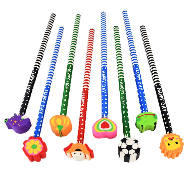 10/20Pcs Cartoon Pencil with Eraser Kids Birthday Party Favors Goodie Bag Pinata Fillers Back To School Prize Christmas Gifts