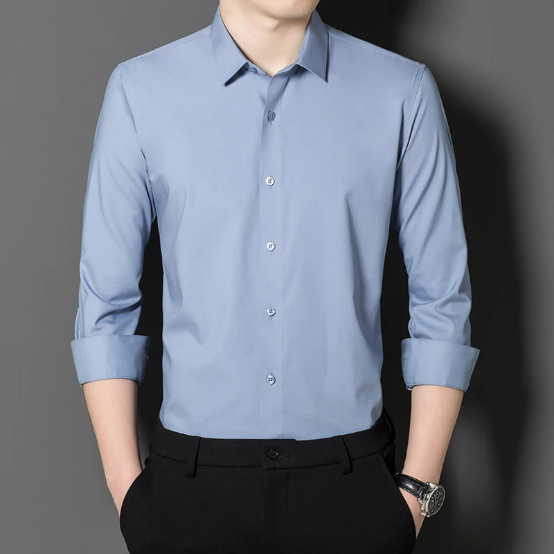 Men's business wedding slim casual formal wear fashionable classic social gathering party long-sleeved mulberry silk shirt