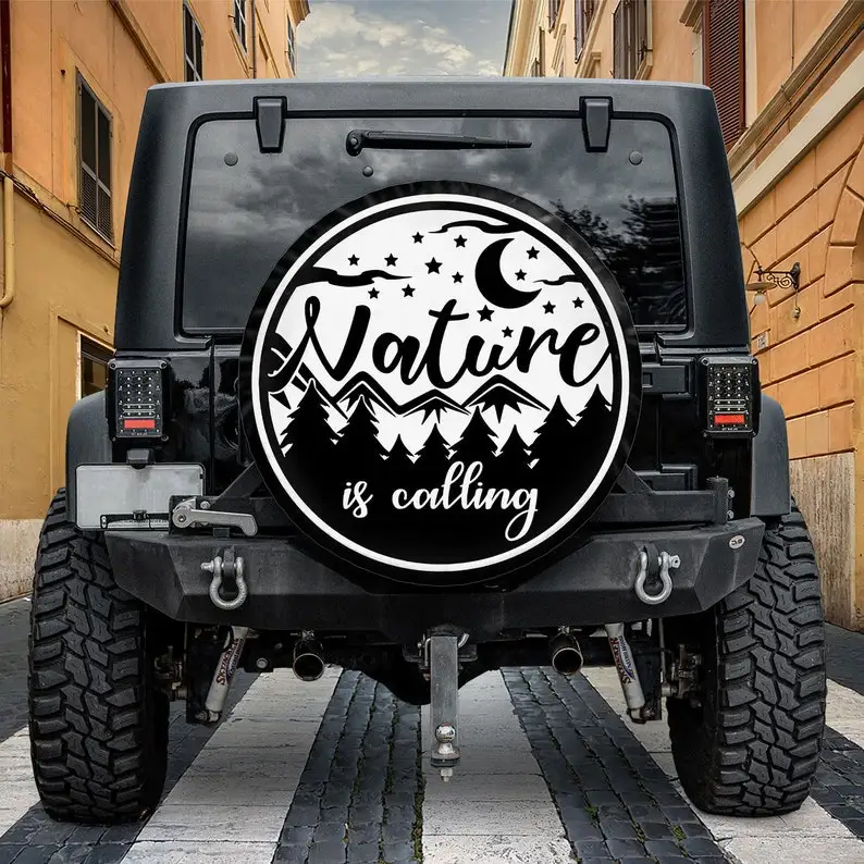 

Nature is Calling Spare Tire Cover Without Backup Camera Hole, Spare Tire Cover for Camping Wrangler Travel Trailer Mustang