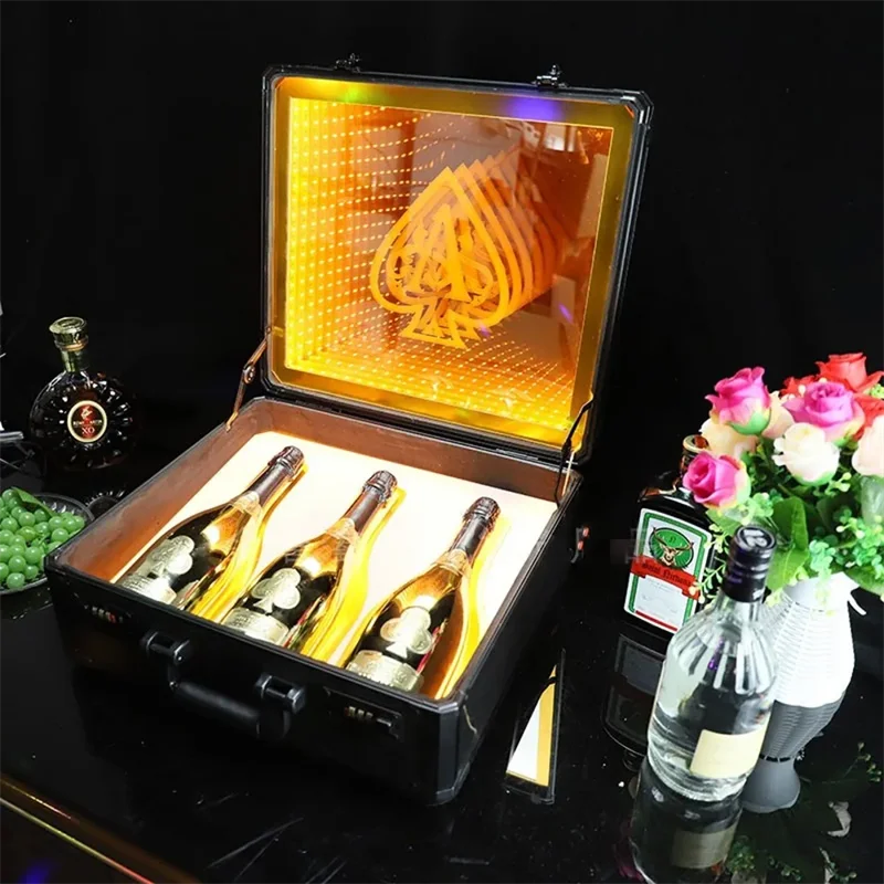 Rechargeable LED illuminated Ace of Spade Carrier Box VIP Champagne Bottle Display Case FOR NightClub Party Lounge Bar