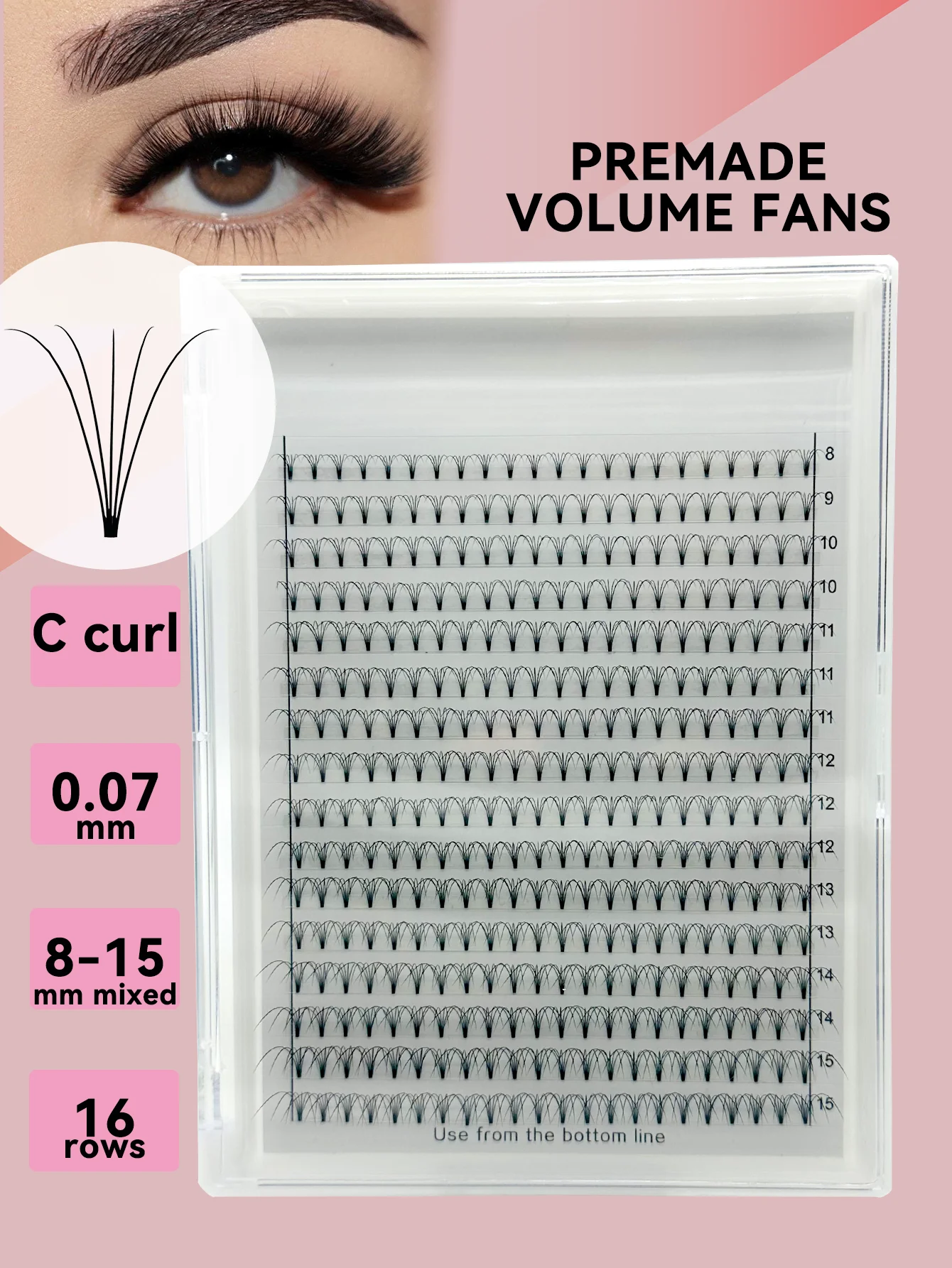 

352pcs 5D Salon Lash Premade volume lash fans,short stem fans Ultra dark black C/Dcurl 8-15mixed premium Korean PBT 100% vegan
