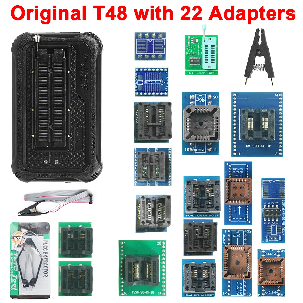 XGECU T48 USB 범용 미니 프로그래머 + 22개 어댑터 표준 BIOS 낸드 플래시 24 93 25 MCU