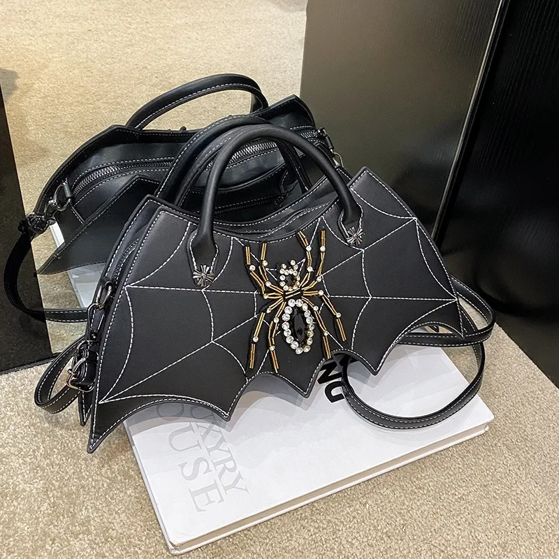 

Novelty Bat Wing Shoulder Bag Devil PU Leather Spider Diamonds Web Crossbody Handbags for Women Purse Female Bags Free Shipping