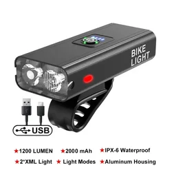 Ultra-Bright USB Rechargeable LED Bicycle Headlight - 6 Modes, Waterproof Front Bike Light - 1000-3000 Mah (2000mAh)