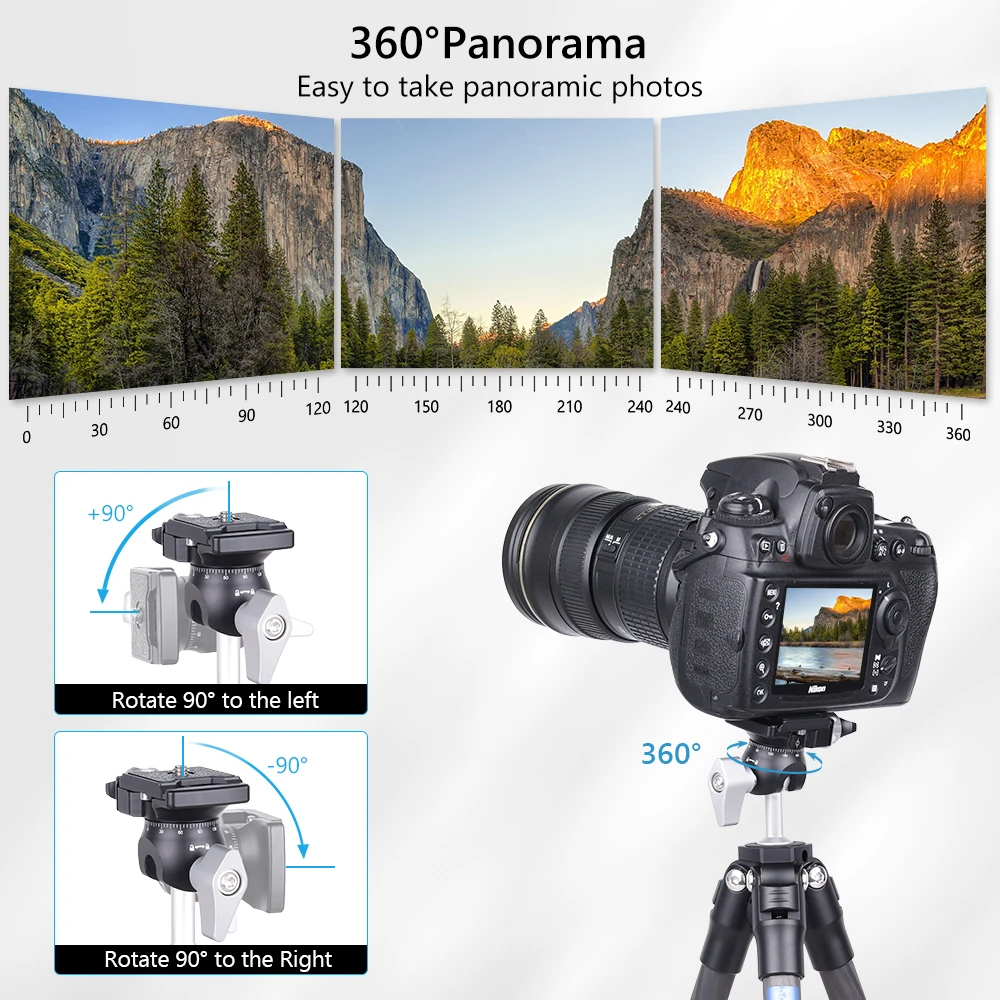 미니 역방향 볼 헤드 360도 회전 카메라 삼각대 헤드 DSLR, 카메라, 전화용 퀵 릴리스 플레이트가 있는 CNC 알루미늄 합금