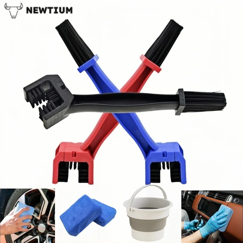 Chain Cleaning Kit Motorcycle Bicycle 3-Sided Heavy Duty Brush Scrubber Set Universal Bike Maintenance Tools