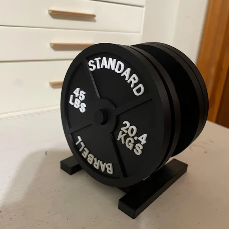 Weight Plate Coaster Set Holder Drink Coaster With Four Black Coasters For Hot Cold Drink For Bar Home Kitchens, Fitness Gyms