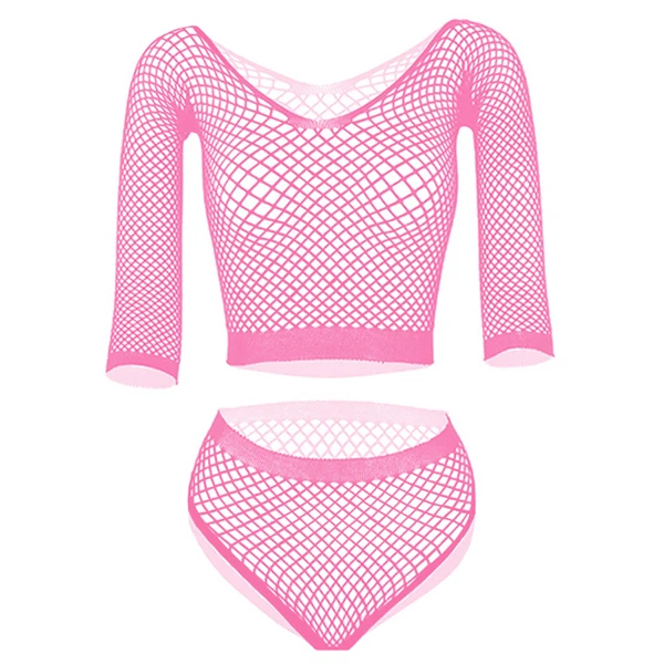 Weibliche Lange Ärmel Fantasie Dessous Sets Babydoll Versuchung Stripper Kleidung Sexy Frauen Bikini Plus Größe Fishnet_voghion.com