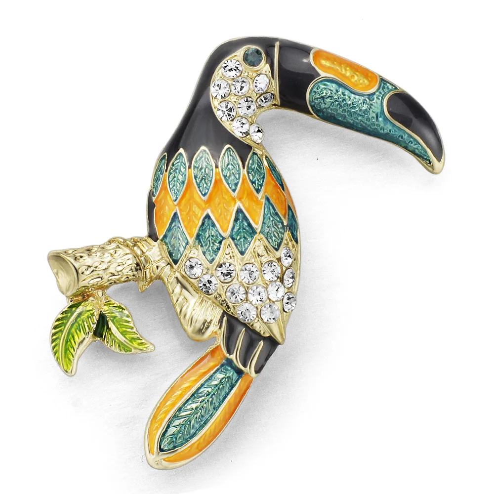 Dormon chic toucan 버드 브로치 여성용 에나멜 라인 석 크리스탈 트렌드 펠리컨 버드 브로치 핀 dz042