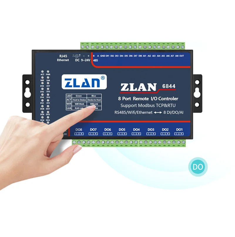 

8-канальный Модуль RTU ZLAN6844 Modbus RS485 Wifi Ethernet RJ45