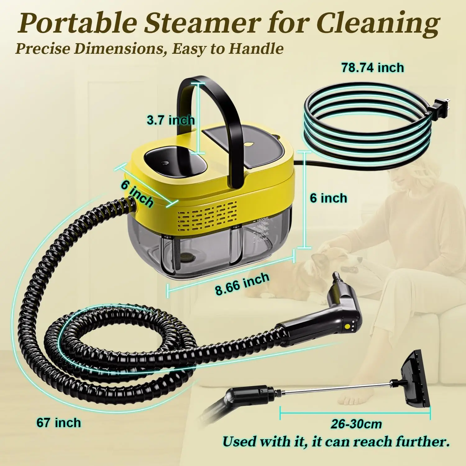 Steam Cleaner,15s Heat-Up,1.6L Tank,3-Level Adjustable Handle,2500W Steamer for Cleaning,Portable Steamer for Cleaning with
