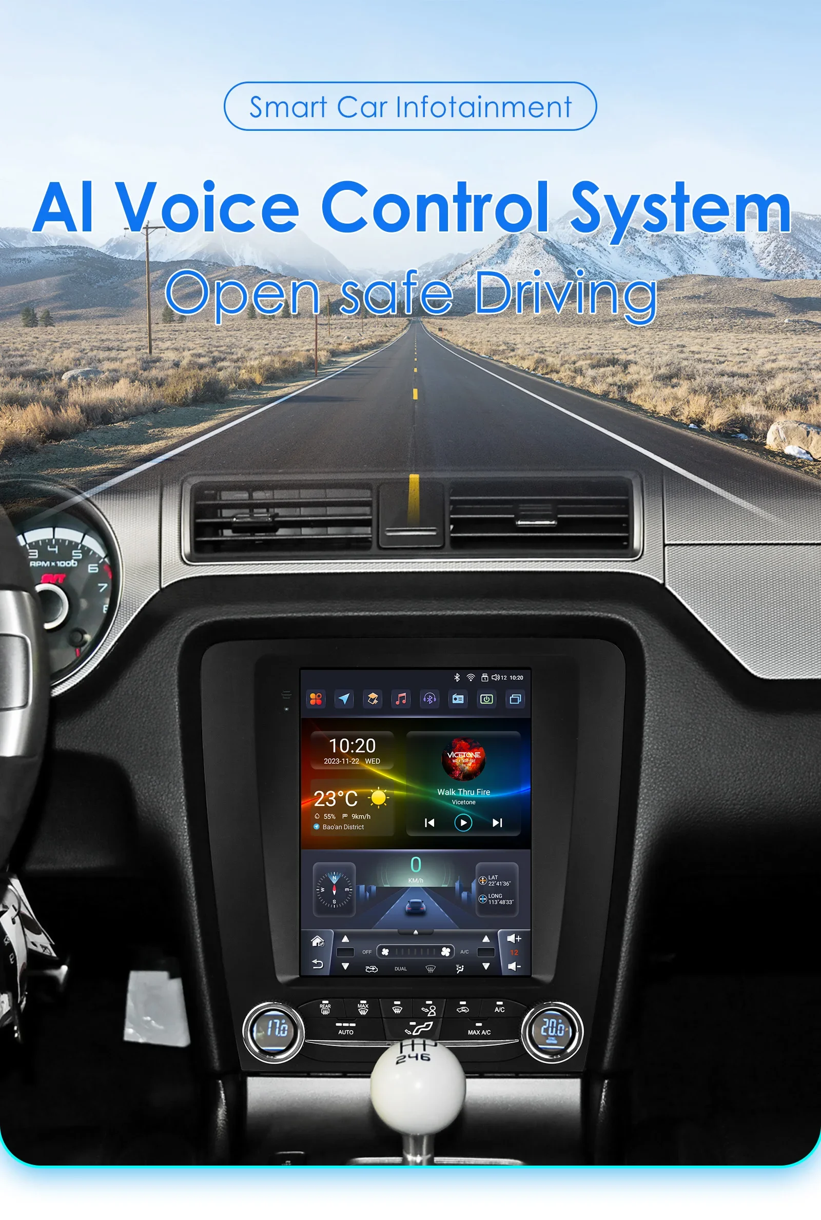 Hizpo Android 14 Autoradio für Ford Mustang 2010–2014 Audio-Multimedia-Player CarPlay Android Auto GPS BT 4F WIFI Autoradio AI – Detail 4