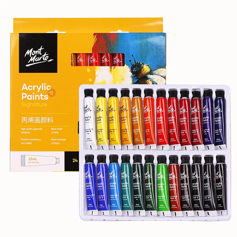 24 색 아크릴 페인트 세트 12ml 튜브 어린이 핸드 페인팅 아티스트 안료 캔버스 나무 패브릭 구 아슈 수채화 물감