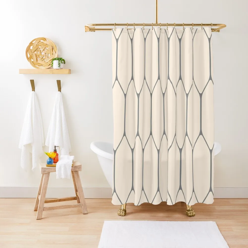 

Long Honeycomb Minimalist Geometric Pattern in Gray and Almond Cream Shower Curtain Waterproof Fabric Bathroom Curtain