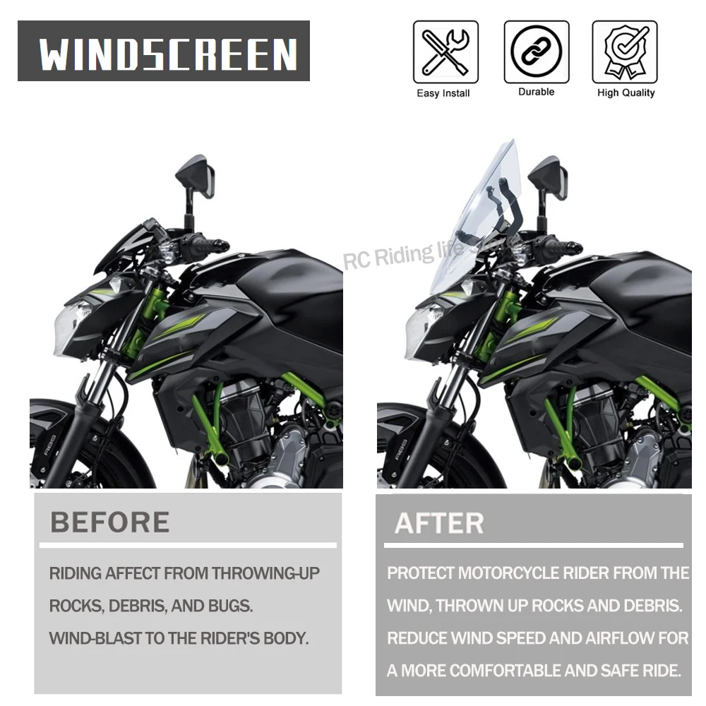 For Kawasaki Z650 Windscreen Windshield Motorcycle Wind Deflector Shield Screen Visor Parabrisa With Bracket Kits