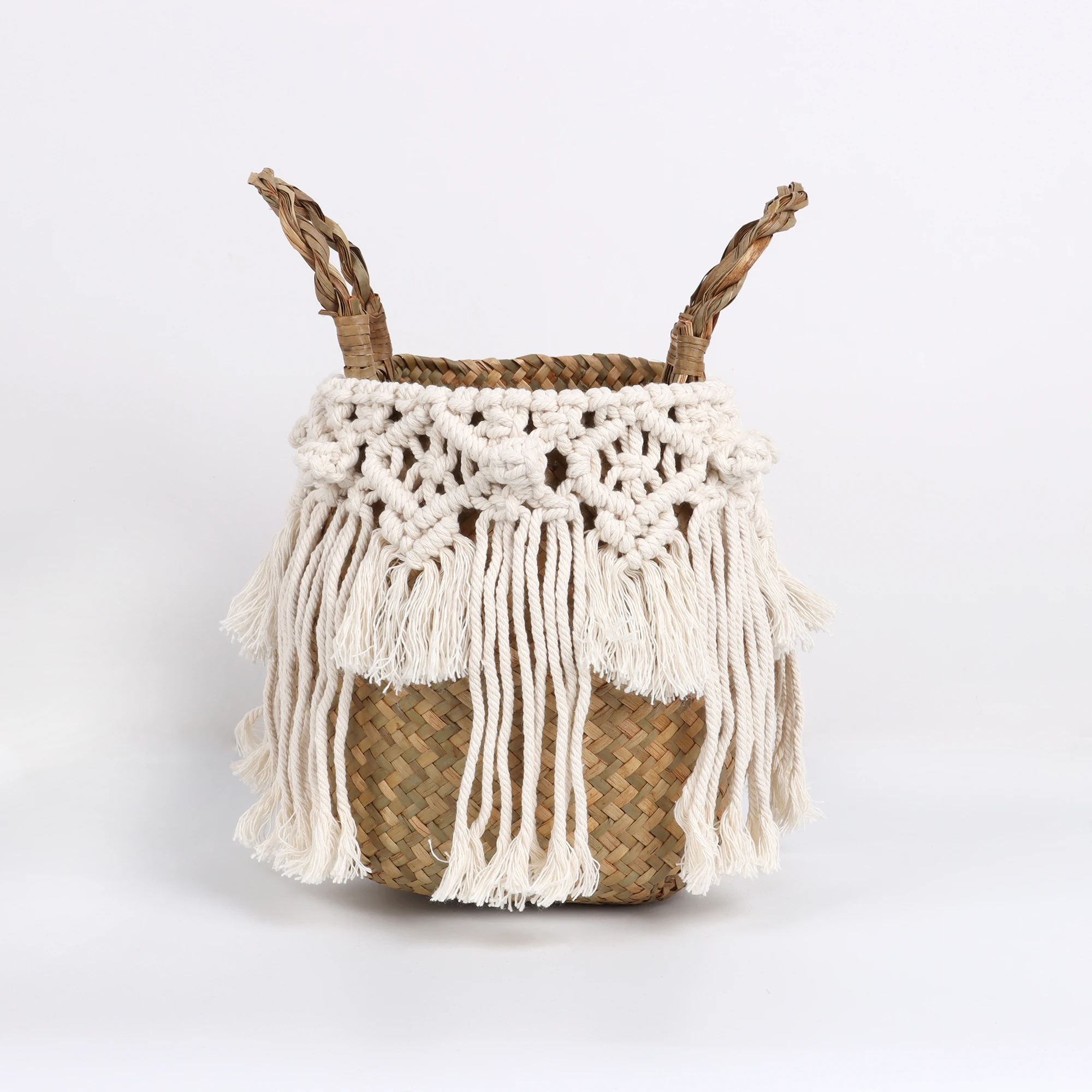 Cestas De Mimbre Decorativas Rattan Basket Bohemian Tassel Wicker Basket Garden with Macrame Tassel Home Organizer Panier Osier 2