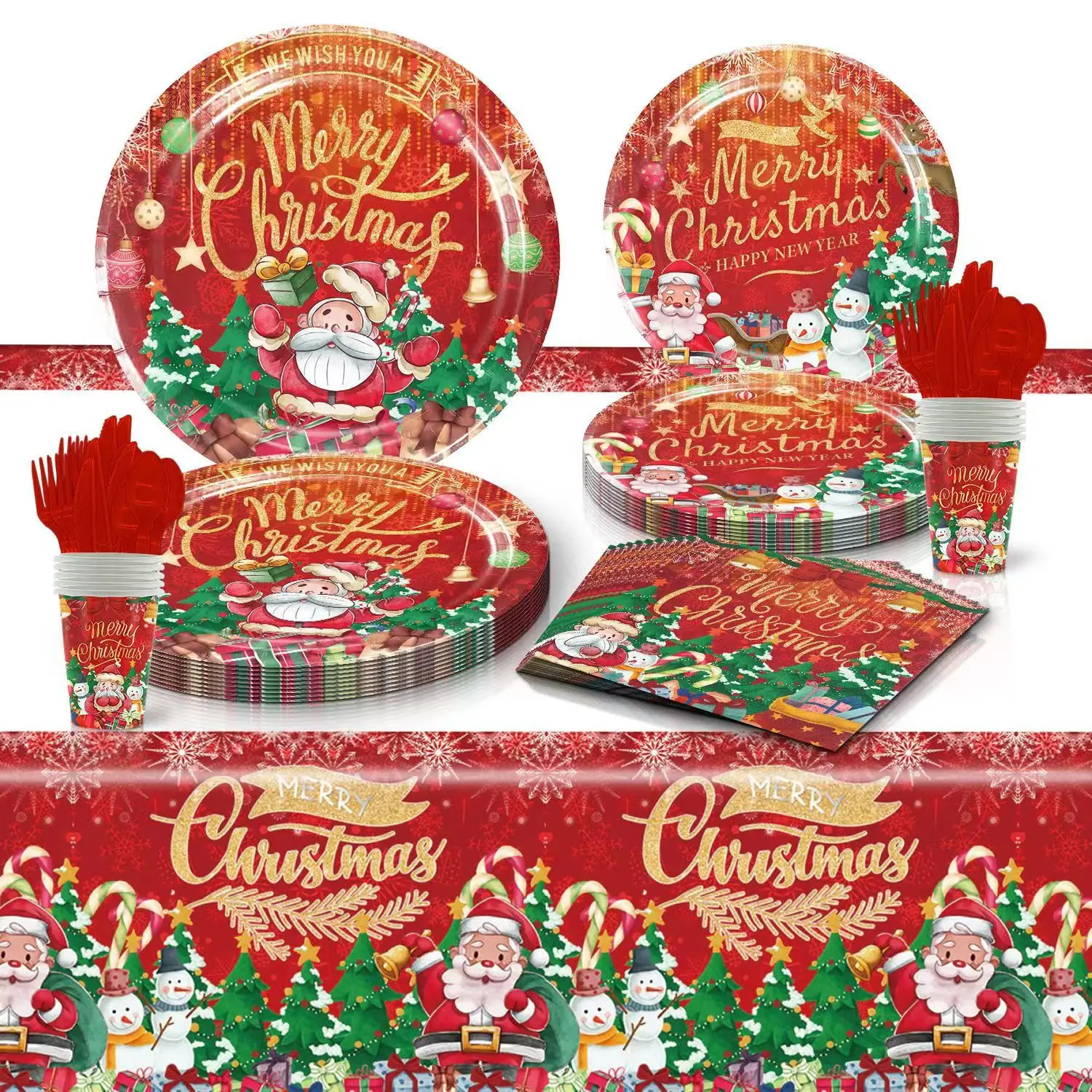 MerryChristmasDisposableTablewareXmasDisposablePaperCupPlatesBannerDIYBalloonsfor
