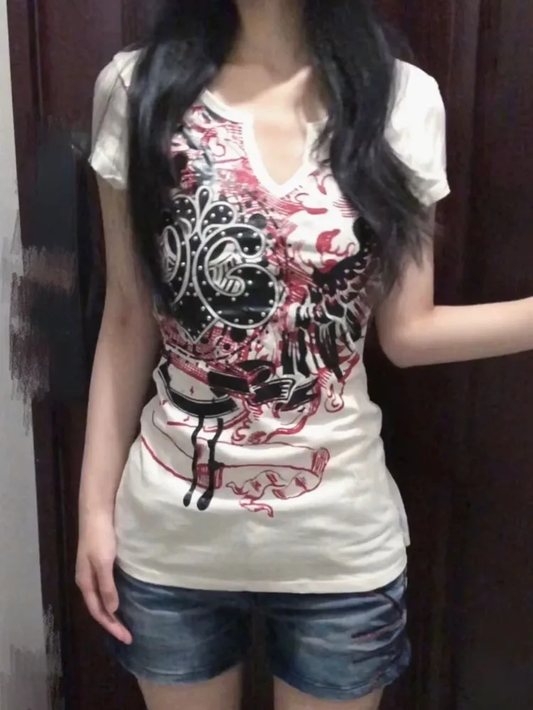 HOUZHOU Punk Harajuku Graphic Tshirts Women Japanese Style Y2k Vintage 2000s Aesthetic Grunge Top Gothic Short Sleeve Streetwear 5