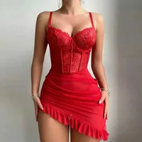 Nouvel ensemble de lingerie transparente pour femme : soutien-gorge push-up à armatures et string, nuisette délicate avec culotte 4