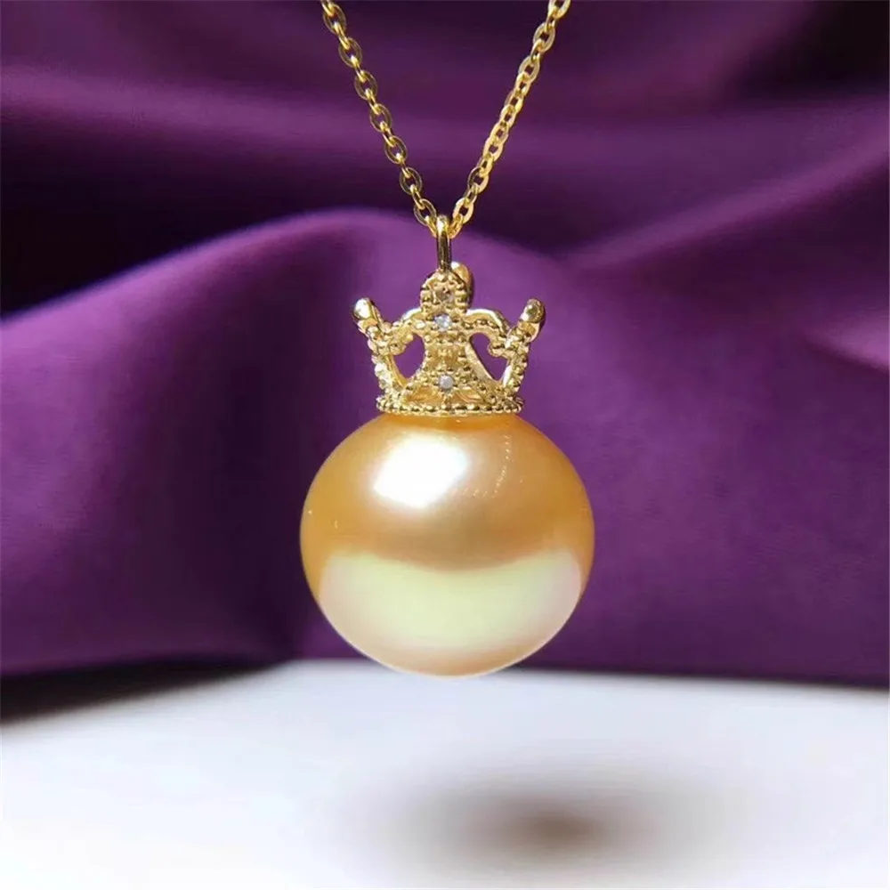 

DIY Accessory G18K Gold Pearl Pendant with Empty Holder, Fashionable Crown Style Pearl Necklace Pendant with Empty Holder 9-12mm