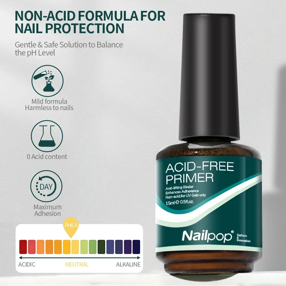 Nailpop Nail Dehydrator and Primer Acid Free Natural Nail Prep for Acrylic and UV Gel Nail Polish Fast Dry Superior Bonding Set 4