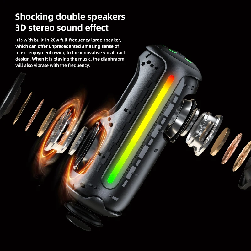 Rockmia EBS-615 20W Portable Powerful Bass Speaker Bluetooth 5.3  RGB Light  Fashional Fabric Mesh  Outdoor  IPX5 4