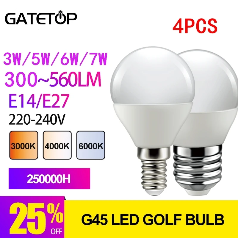 

4PCS Led Bulb G45 3W 5W 6W 7W E14 E27 3000K 4000K 6000K Warm Cold Lampada 220V -240V Lamp Bombillas For Home Decoration Office