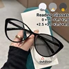 New Vintage Photochromic Eyeglasses Large Frame Cat Eye Reading Glasses Blue Light Blocking Eye Protection Presbyopia Eyewear 1