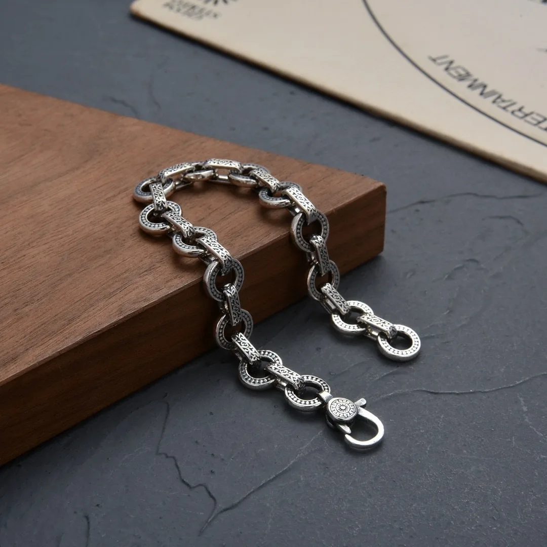 Original design Hand-struck S925 sterling silver Crack bracelet retro Heavy Industry fashion trend jewelry